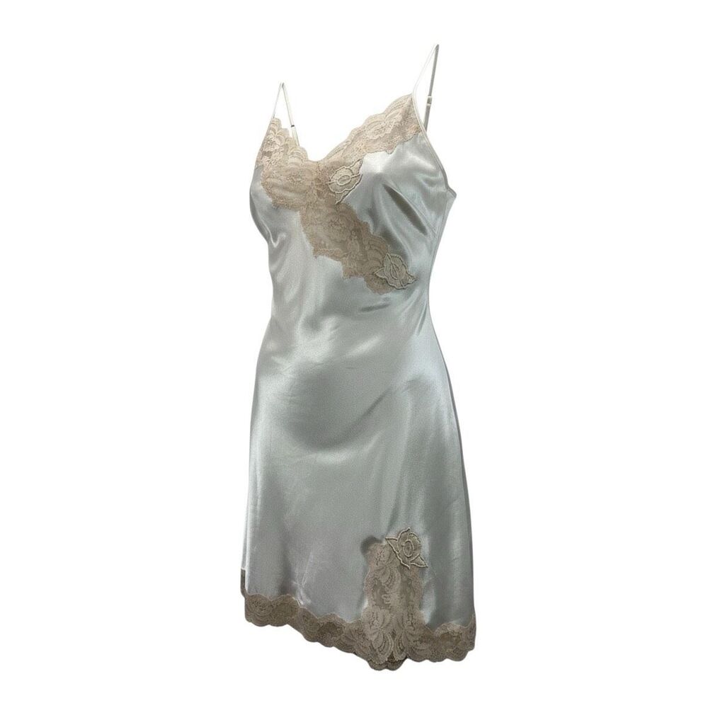 Vintage Victoria's Secret Gold Label Satin Ivory Lace Slip Dress Small